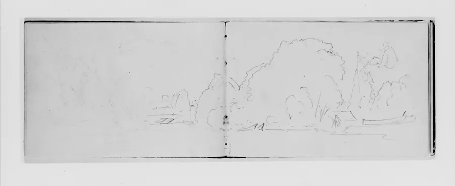 Outline of Trees, Figure, and Canoe (from Sketchbook X) by William Trost Richards
