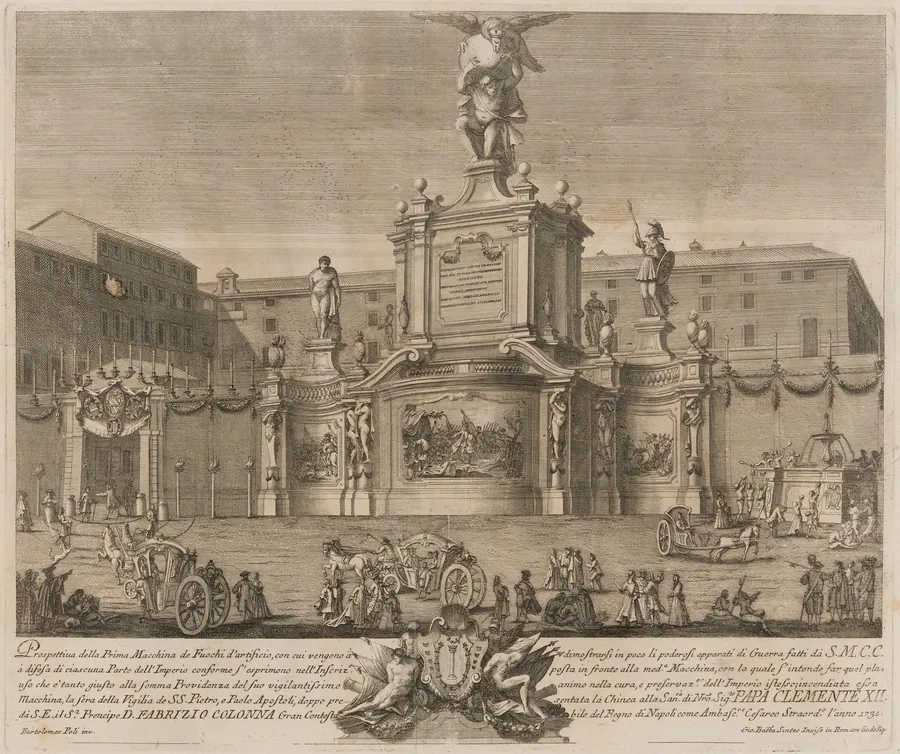 The Prima Macchina for the Chinea of 1731: Atlas with Hercules and Minerva, or the Instruments of War by Giovanni Battista Sintes
