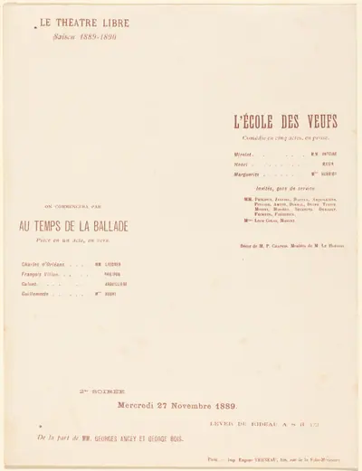 L'École des veufs; Au Temps de la ballade