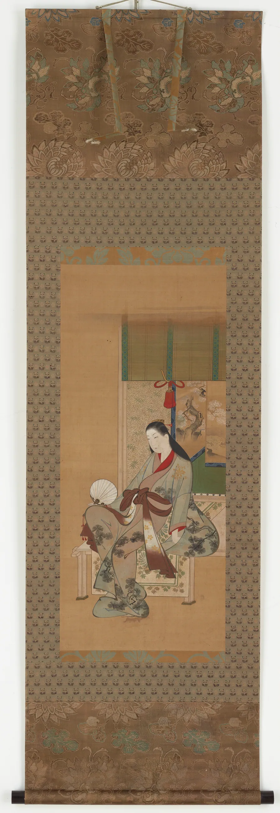 A girl sitting on a verandah by Kawamata Tsuneyuki 川又常行 (1676?-1741?)