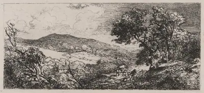 Valley View, Man with a Donkey and a Dog
