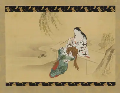 Landscape: a <em>yujo</em> sitting on a bench
