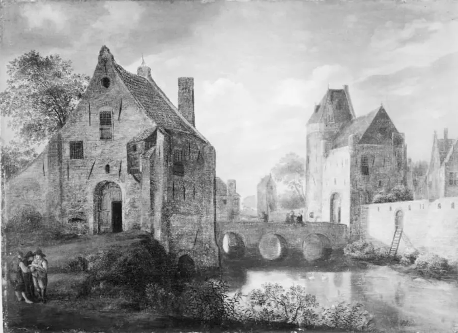 Huse ved en kanal by Jan van der Heyden