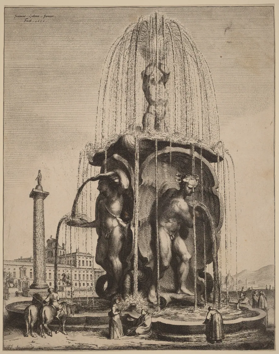 The Fountain and the Column of Trajan in Rome by Jan Lutma II