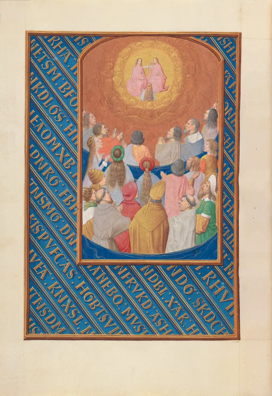 Hours of Queen Isabella the Catholic, Queen of Spain:  Fol. 37v, Court of Heaven by Master of the First Prayerbook of Maximillian