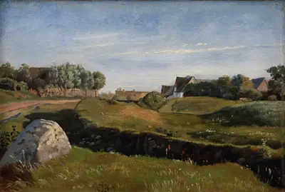 Landskab med Vejby set fra nord. Eftermiddagsbelysning