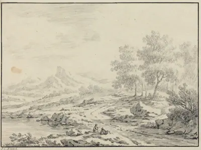 Two Men Resting near a Lake