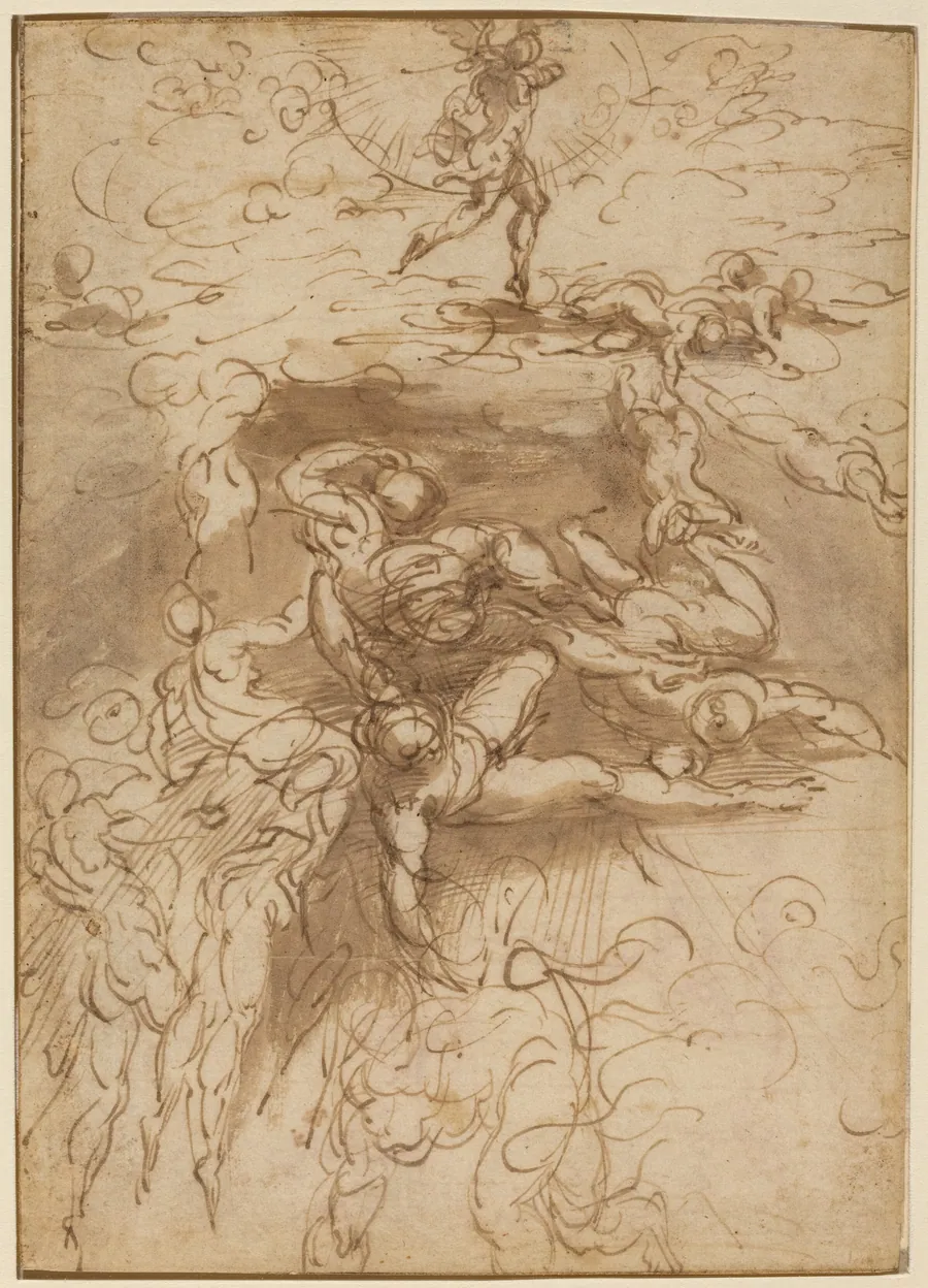 The Fall of the Rebel Angels [recto] by Parmigianino