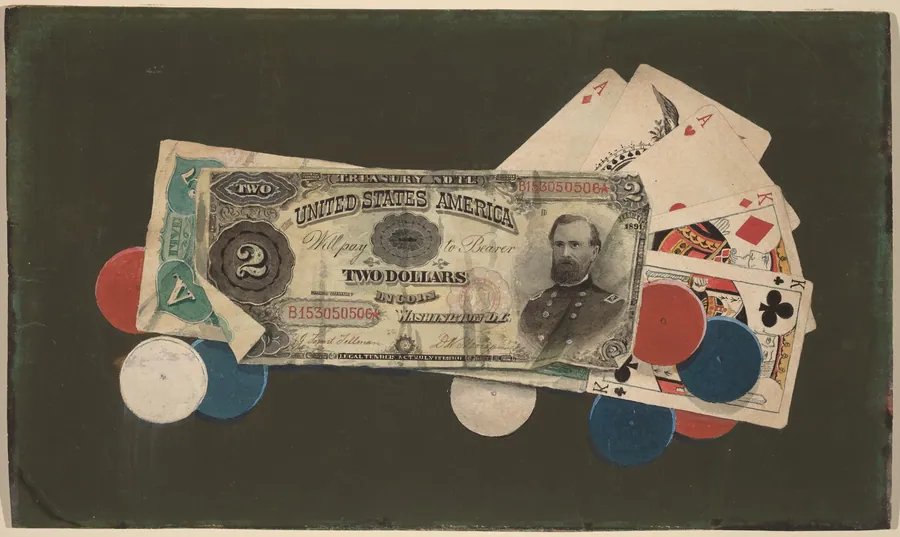 Trompe l'Oeil: A Full House with Chips, $2 and $5 Bills by American 19th Century
