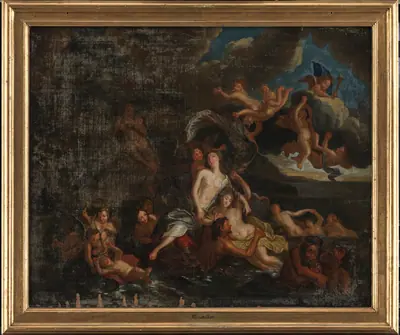 Galathea føres over havet, ledsaget af nymfer, tritoner og amoriner