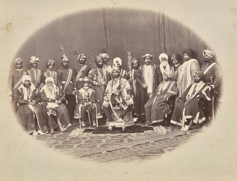Maharaja Ranbir Singh of Jammu and Kashmir with Sons and Courtiers by Bourne & Shepherd
