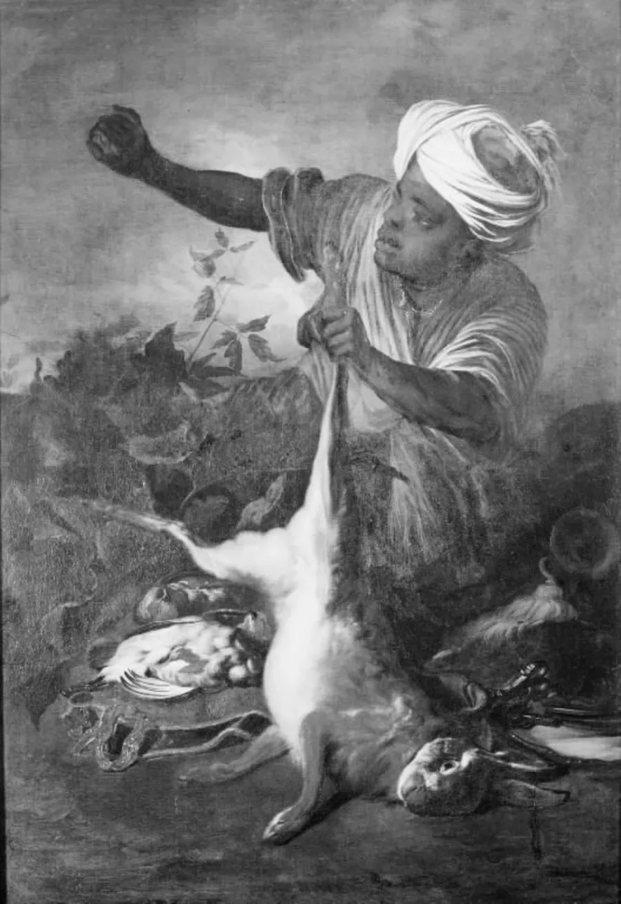 En afrikaner med jagttrofæer by Johann Georg de Hamilton