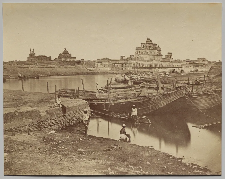 Bridge of Boats over the Gumti River near the Chattar Manzil and Fusseed Bakah or Old Palace by Felice A. Beato