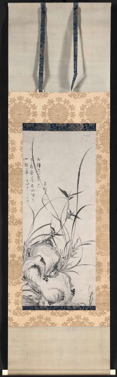 Rock, Bamboo, and Orchids