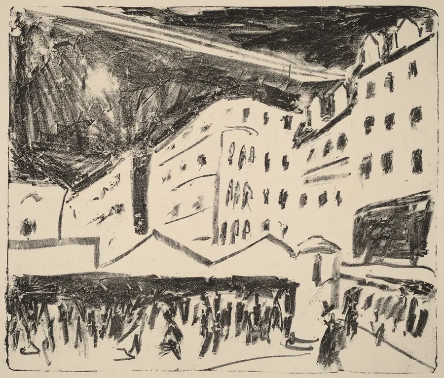 Old Market in Dresden with a Fair (Der Altmarkt in Dresden mit Jahrmarkt) by Ernst Ludwig Kirchner
