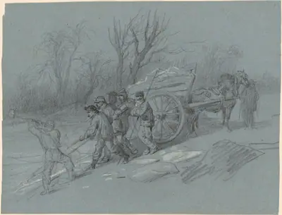 Workmen Gathering Ice at the Water's Edge