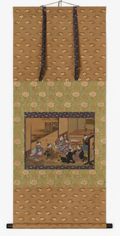 Interior scene of a party with <em>geisha</em> and clients