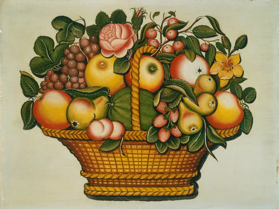 Basket of Fruit with Flowers by American 19th Century