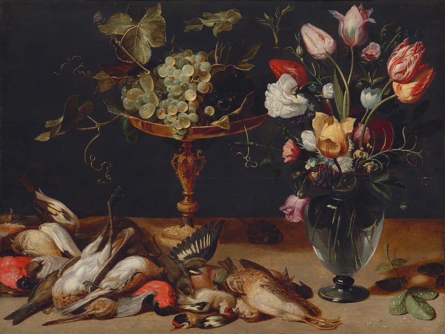 Still Life with Flowers, Grapes, and Small Game Birds by Frans Snyders