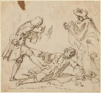 Three Men Fighting
