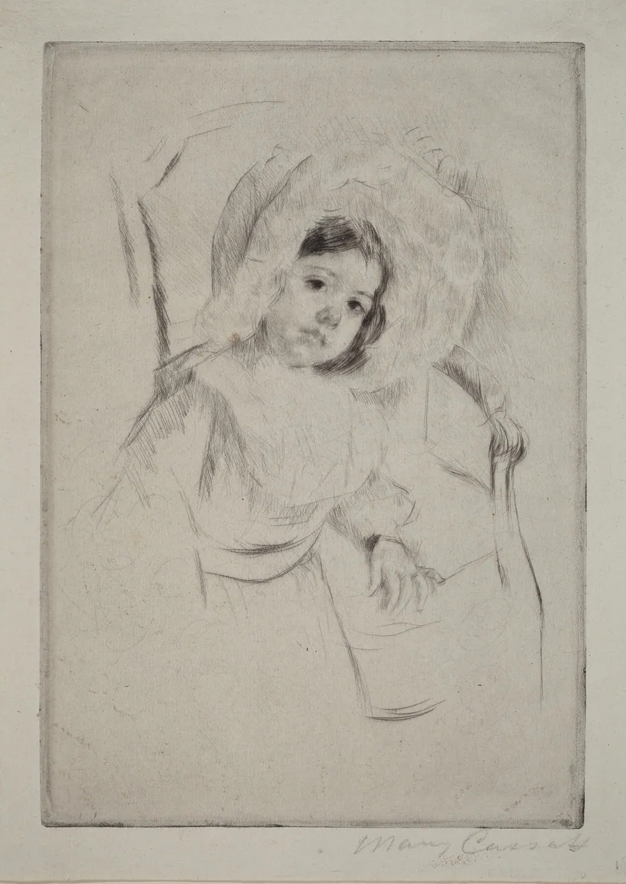 Margot in a Floppy Bonnet Leaning against a Chair by Mary Cassatt