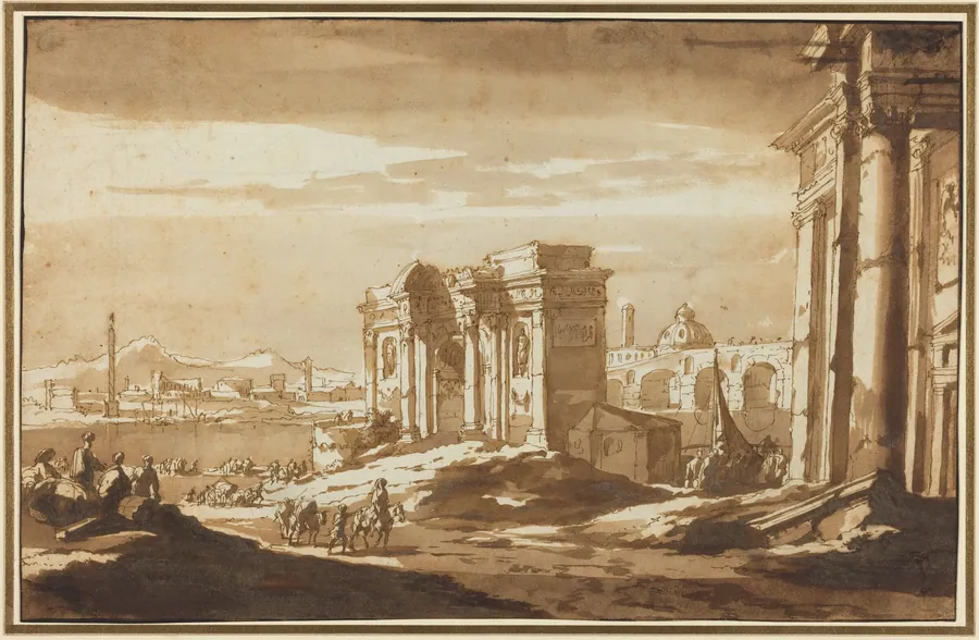 A Capriccio View of Roman Ruins along the Tiber by Jacob van der Ulft