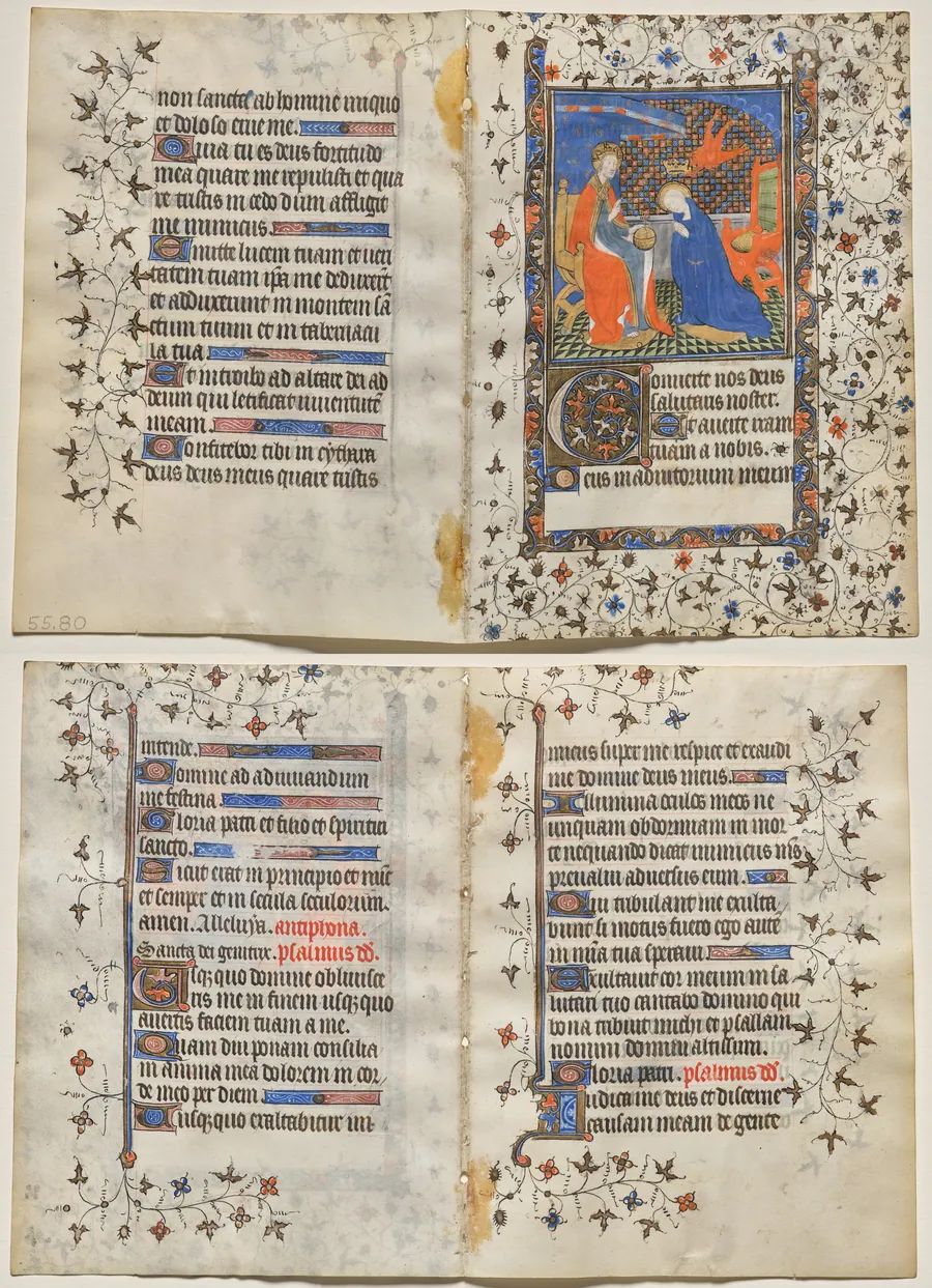 Bifolio from a Book of Hours: Coronation of the Virgin (recto); Text (verso) by Boucicaut Master
