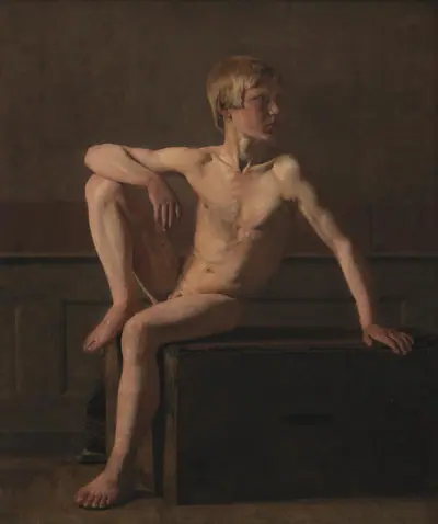 Modelfigur. Siddende dreng
