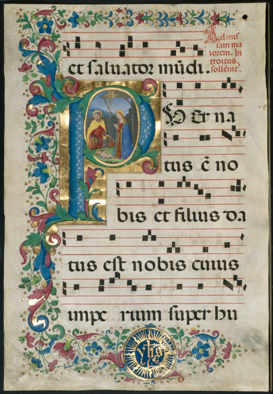 Leaf from a Gradual: Initial P with the Nativity by Attavante degli Attavanti