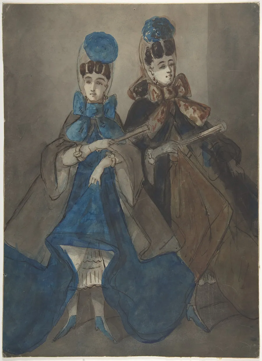 Two Women with Fans by Constantin Guys