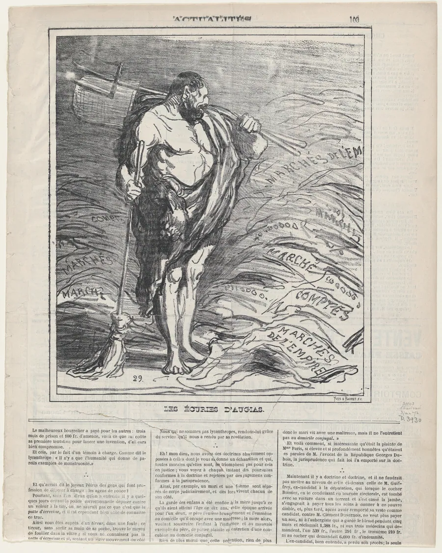 The Augeian stables, from 'News of the day,' published in Le Charivari, June 3, 1872 by Honoré Daumier