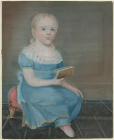 Portrait of a Girl with Blue Eyes and Blue Dress