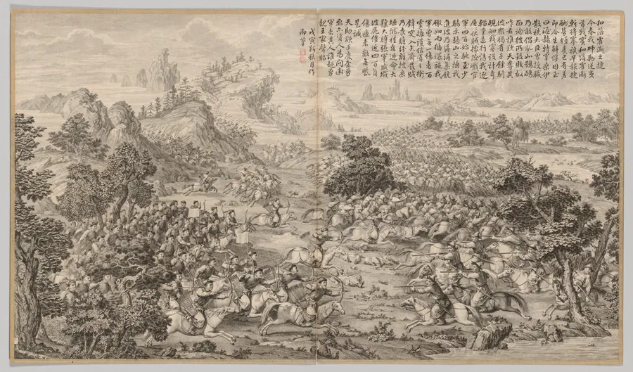 Victory at Heluo Heshi: from Battle Scenes of the Quelling of Rebellions in the Western Regions, with Imperial Poems by Jean Denis Attiret