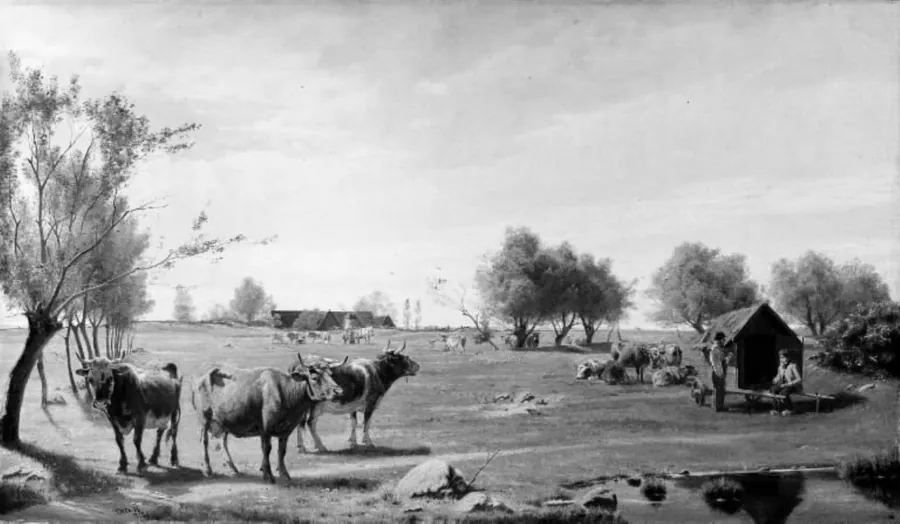 Køer på en mark by Otto Haslund