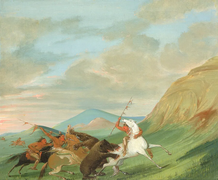 Grizzly Bears Attacking Indians on Horseback by George Catlin, born Wilkes-Barre, PA 1796-died Jersey City, NJ 1872