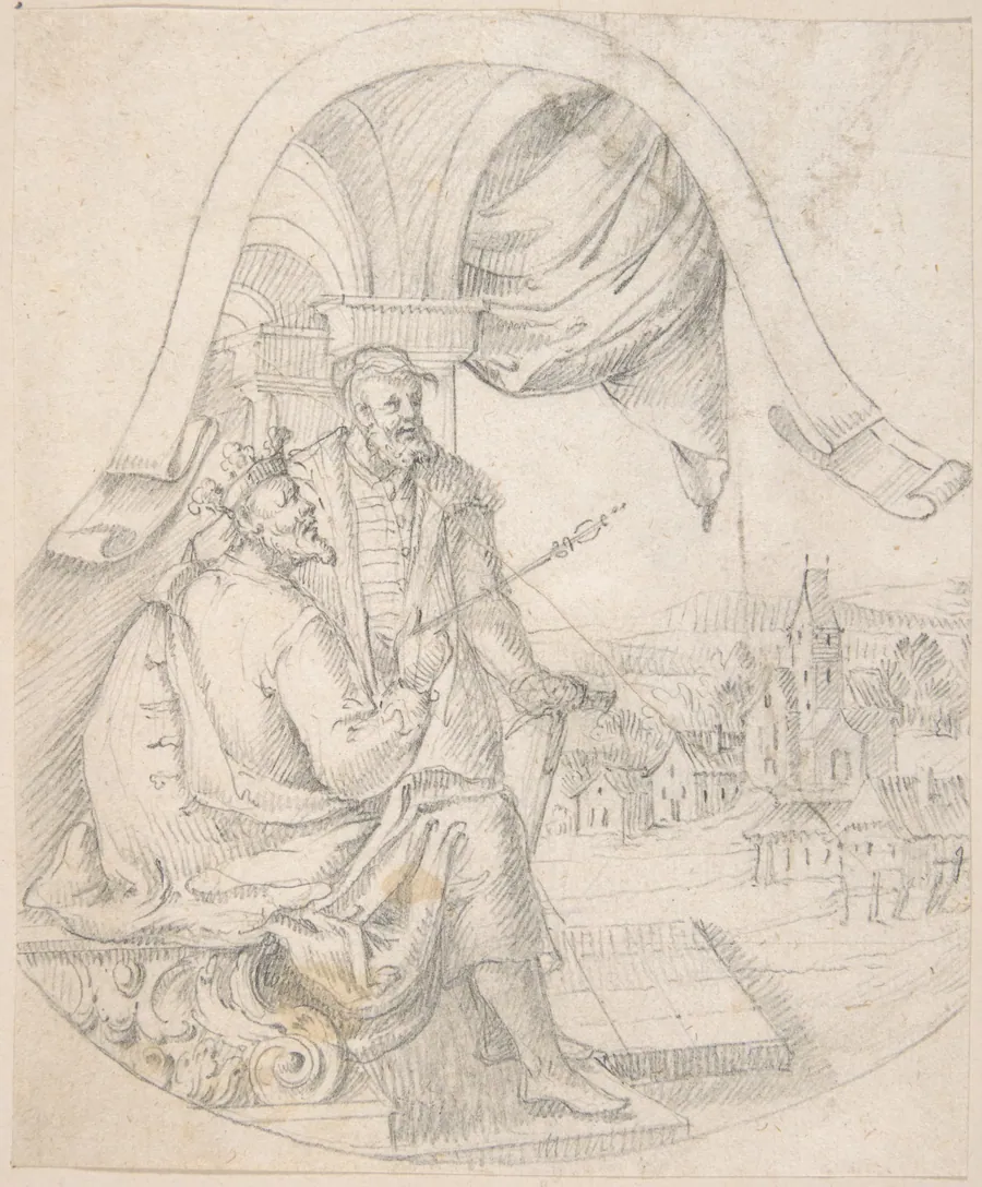 Design for an Illustration: King and Courtier against a Landscape by Anonymous, German, 19th century