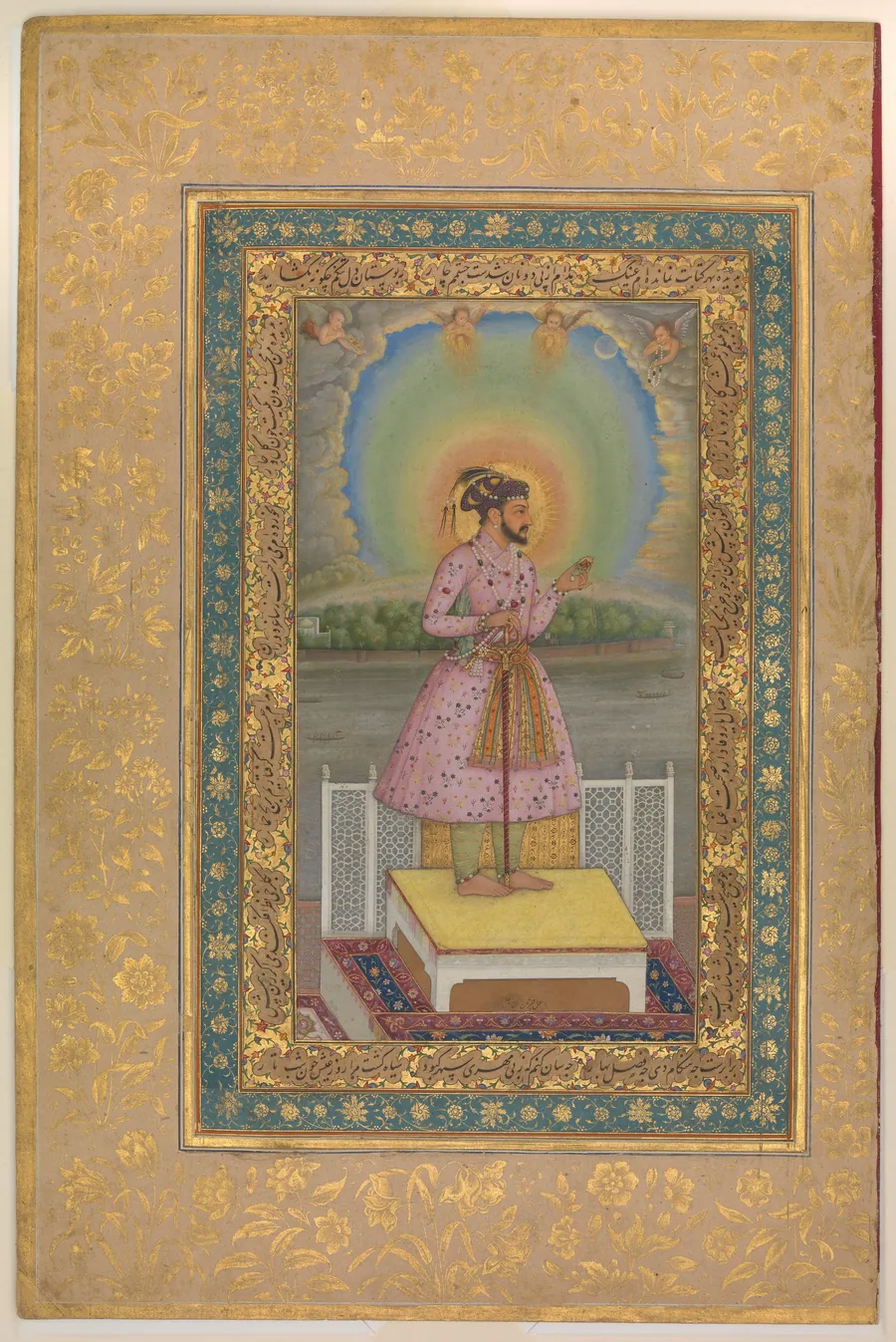 "Shah Jahan on a Terrace, Holding a Pendant Set With His Portrait", Folio from the Shah Jahan Album by Chitarman