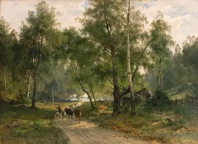 Under birkene. Motiv fra Mälaren