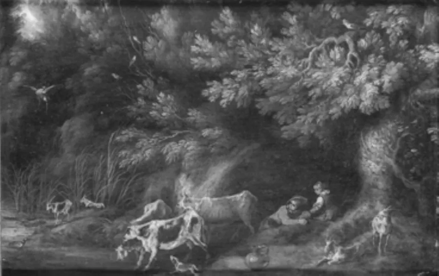 Hyrder vander kvæg i en skov by Ubekendt