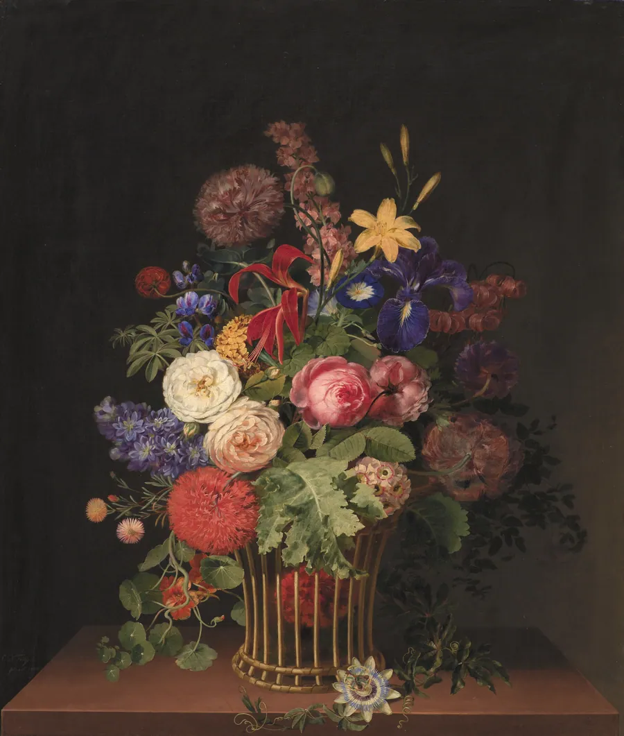 En let rørkurv med blomster by C.D. Fritzsch