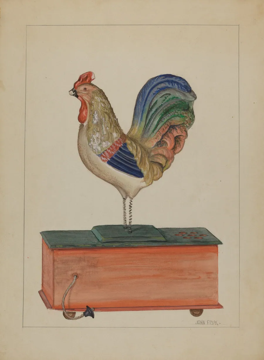 Pa. German Bellows Toy Rooster by John Fisk