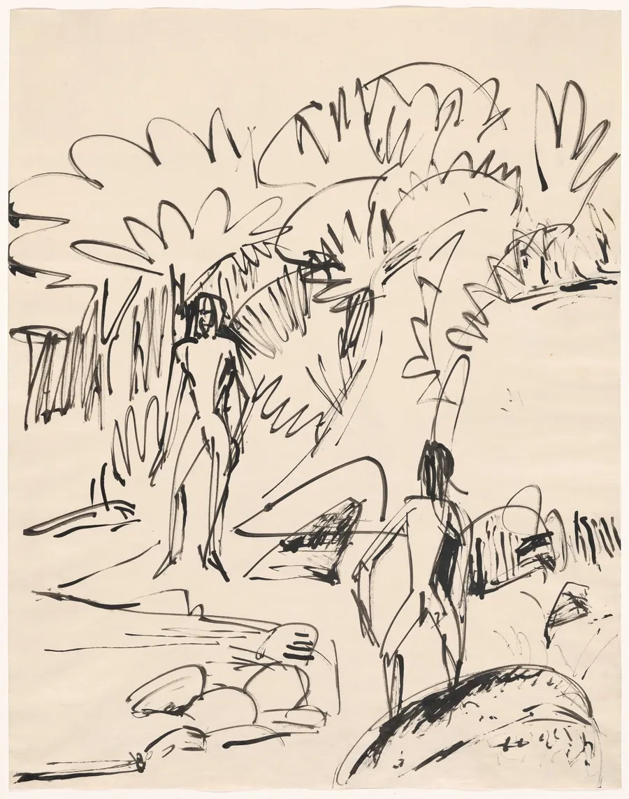 Two Bathers on the Fehmarn Coast (Zwei Badende am hoher Fehmarnküste) by Ernst Ludwig Kirchner