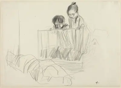 Children Looking over the Edge of a Crib