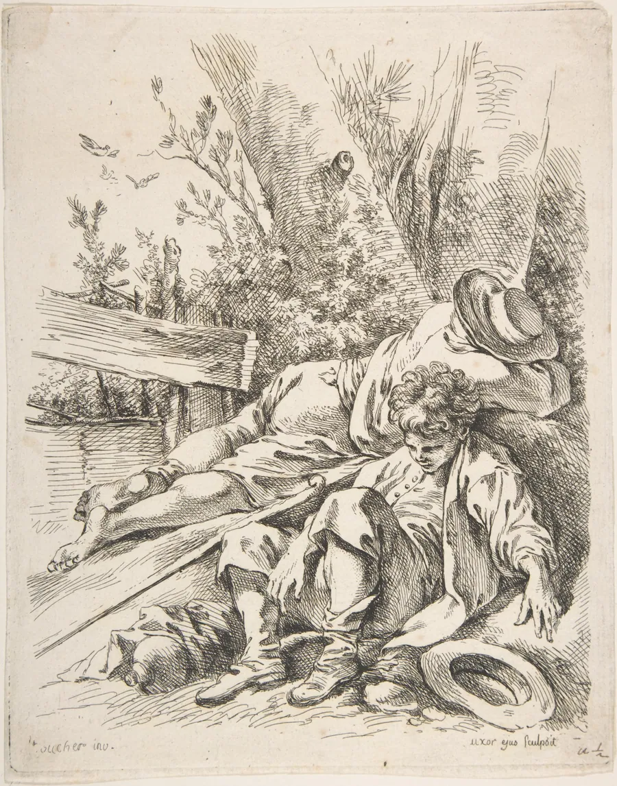 Two Boys Sleeping Besides a Tree by Marie Jeanne Boucher