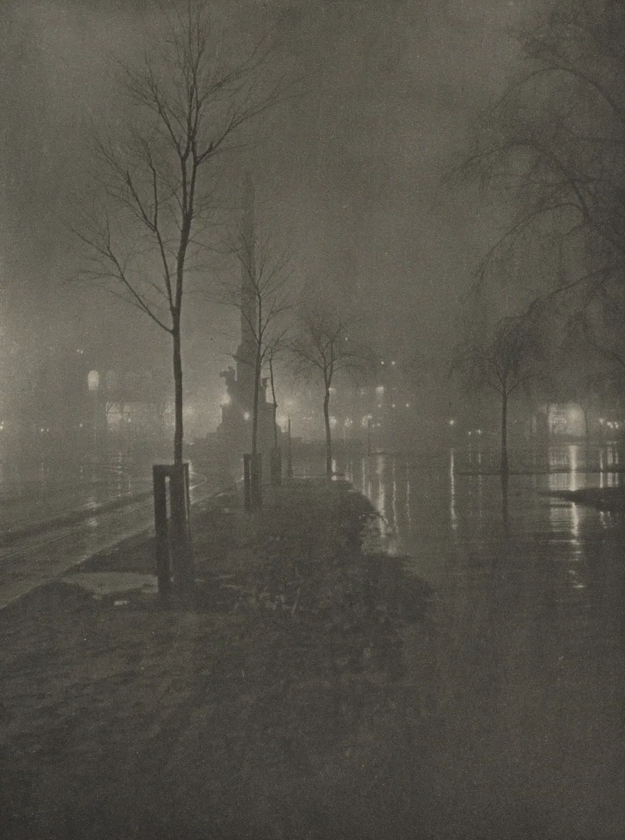 Wet Night, Columbus Circle, New York by William A. Fraser