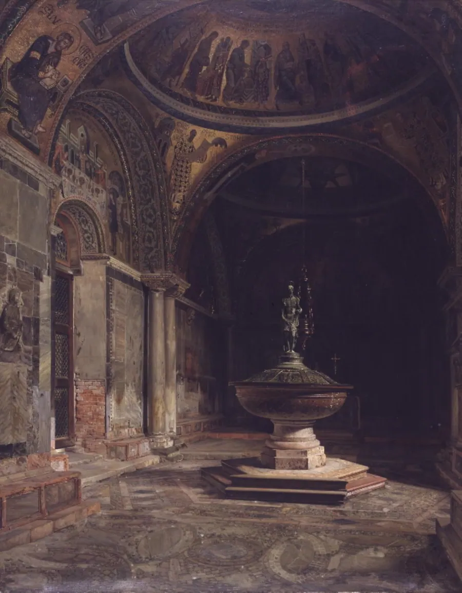 Det indre af Baptisteriet i Marcuskirken i Venedig by J.Th. Hansen