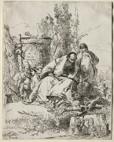 Scherzi di Fantasia: seated Magician, boy and four figures