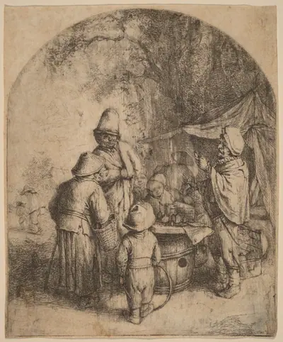 Quack Doctor Presenting his Potions to a Group of Bystanders