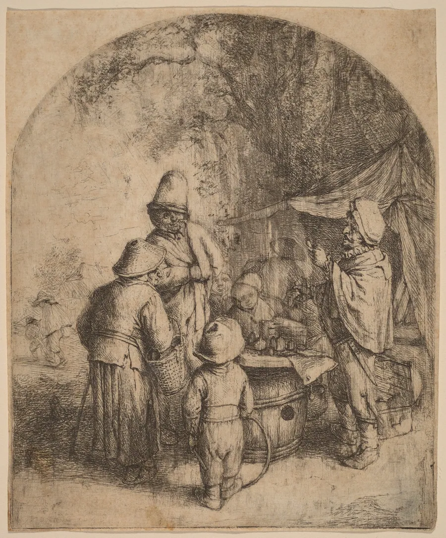 Quack Doctor Presenting his Potions to a Group of Bystanders by Adriaen van Ostade