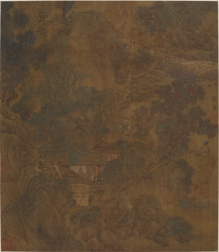 Landscape: houses and a brook in a mountain gorge by Formerly attributed to Zhang Hong (1577-after 1668)